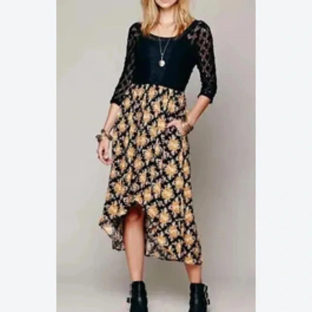 Free People Lonesome Dove Dress in Black Combo Size 0
